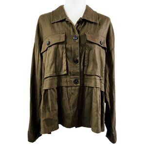 Anthropologie Maeve Brown Olive Green Peplum Button-Up Utility Field Jacket